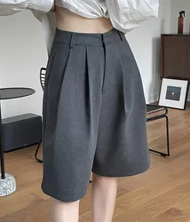 Spring and summer women's casual solid color high waisted loose shorts