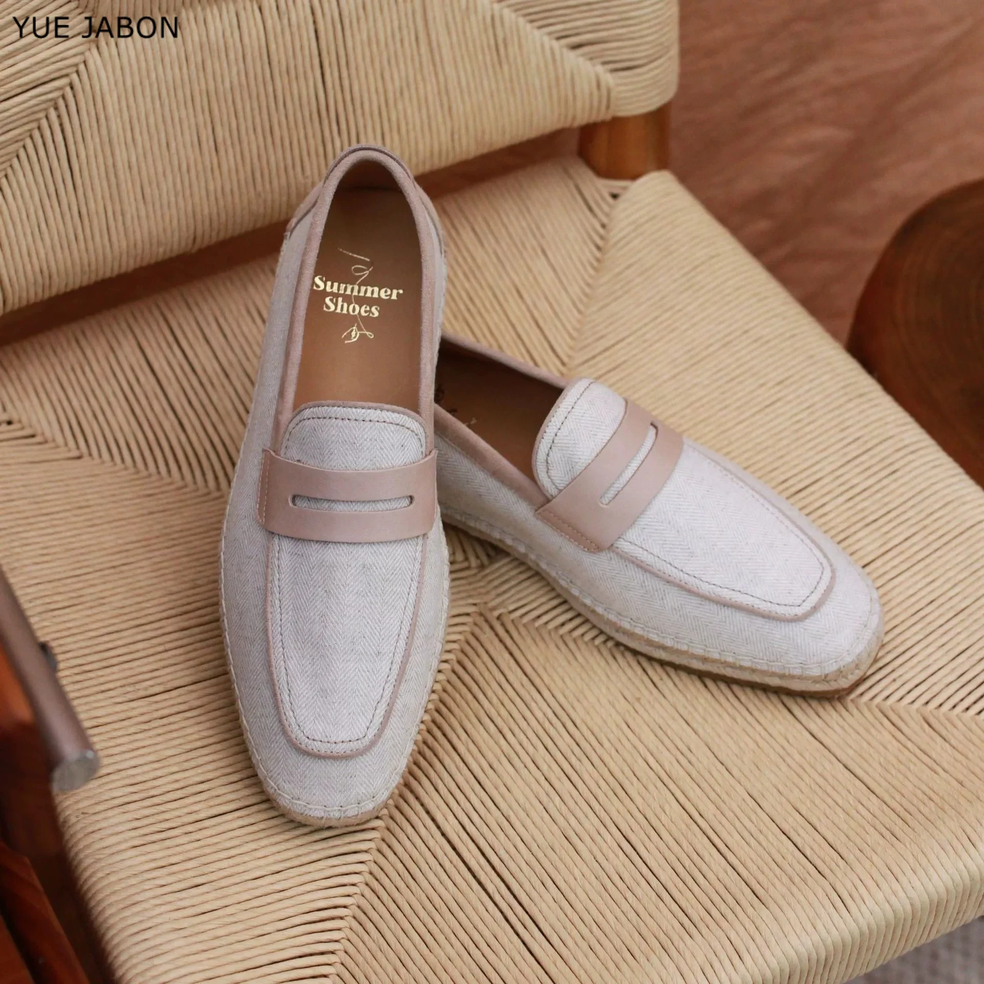 Breathable Linen Genuine Leather Men's Shoes Handmade Fisherman Slip-On Casual Shoes Comfortable Spring Summer Wear Footwear