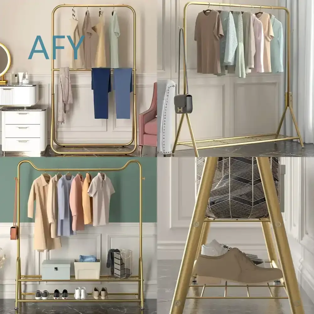 Minimalist Folding Clothes Rail Rack for Nordic Modern Home Decor Golden Entrance Clothes Rod Stand for Bedroom Living Room