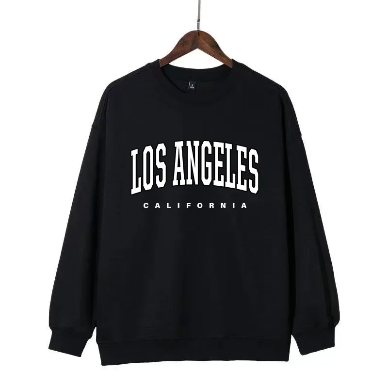 Men Crew Neck Sweatshirt LOS ANGELES CALIFORNIA Letter Print Long Sleeve Pullover Loose Casual Streetwear Male Daily Tops