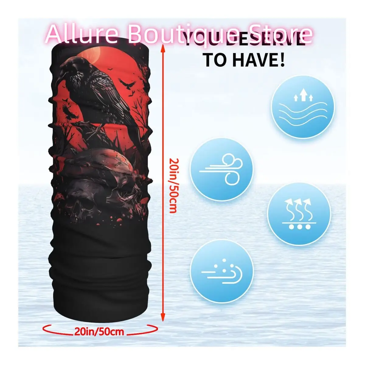 الجماجم الغراب الأسود باندانا الرقبة وشاح أبيض متعدد الاستخدام أغطية الرأس الصيد للجنسين الكبار الشتاء #2