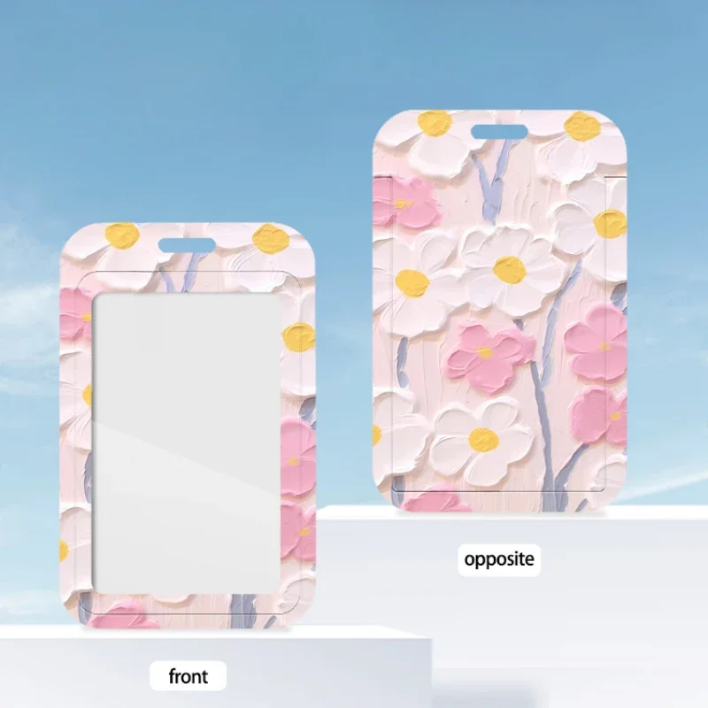 Porte-cartes à fleurs roses et blanches, adapté à la protection des cartes de bus, couverture de carte de repas, couverture d'identité d'étudiant, porte-carte photo K-pop