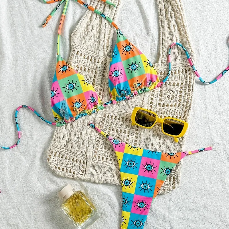 2026 summer new printed thong bikini women's hot selling vacation swimwear cross border foreign trade women's bikini