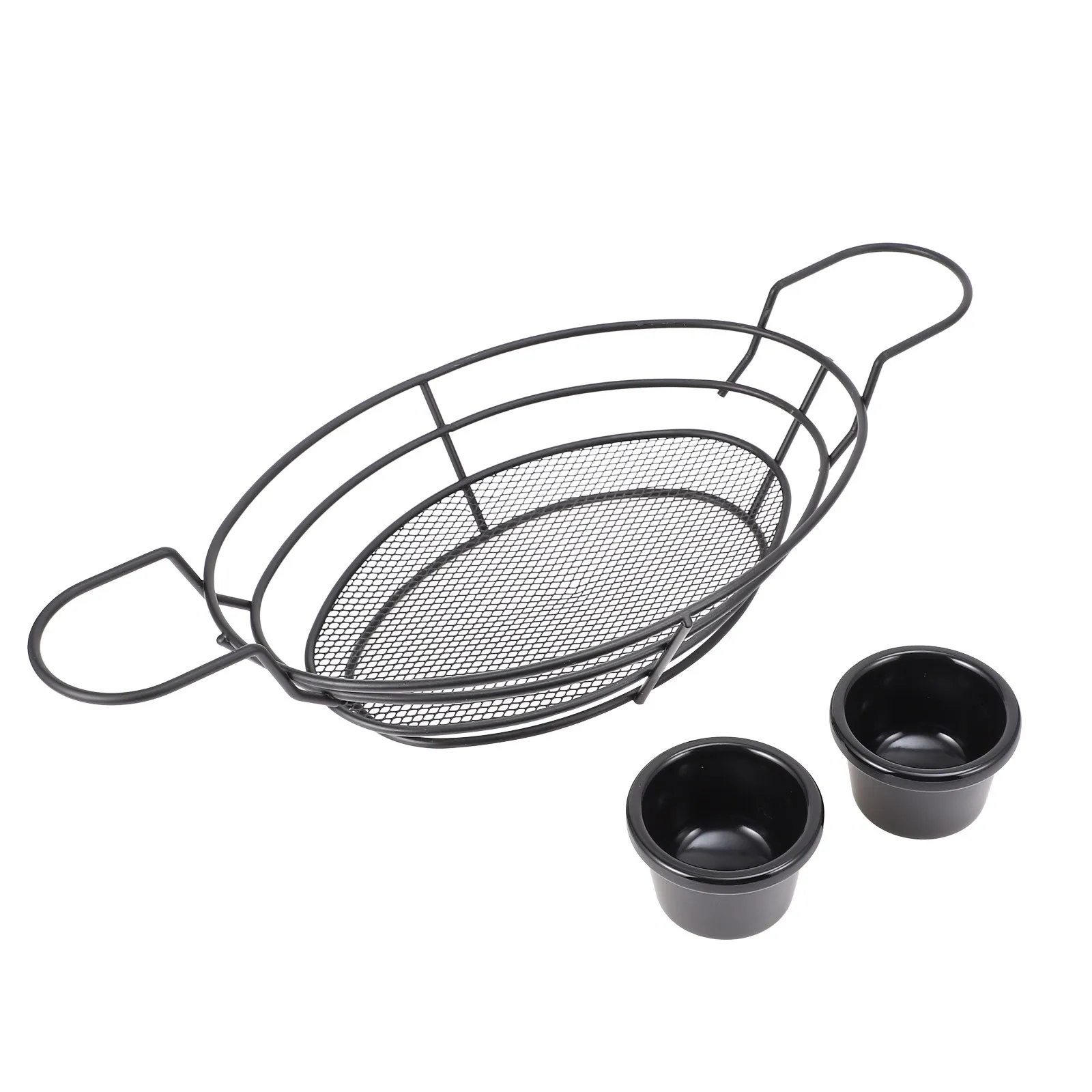 

1 set Wire Mesh Basket With Bowls Sturdy Large Capacity American Style Iron Rectangular Basket For Fried Chicken Chips