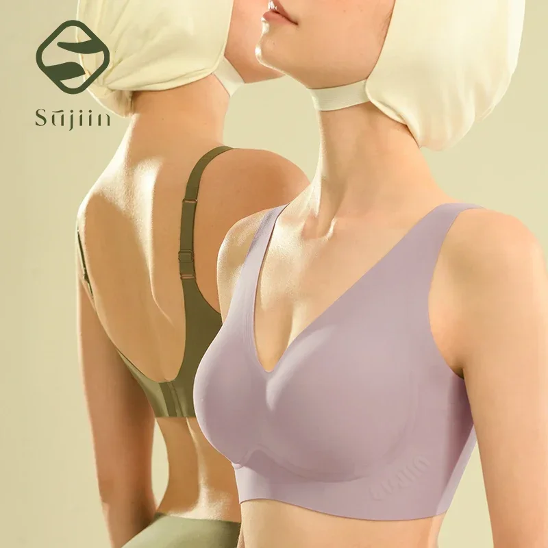 

SUJIIN Push Up Bras for Women Wireless Summer Thin Minimizer Bra Lingerie Ladies Quick Drying Fixed Cup Seamless Underwear MX173