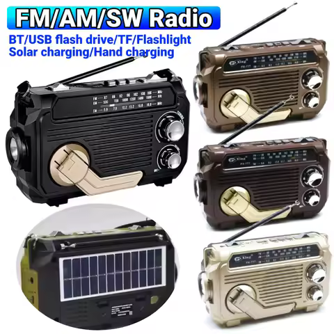 PX-777 Hand Crank Solar Portable Emergency Radio Telescopic Radio Antenna USB Flash Drive TF Card Flashlight for Outdoor