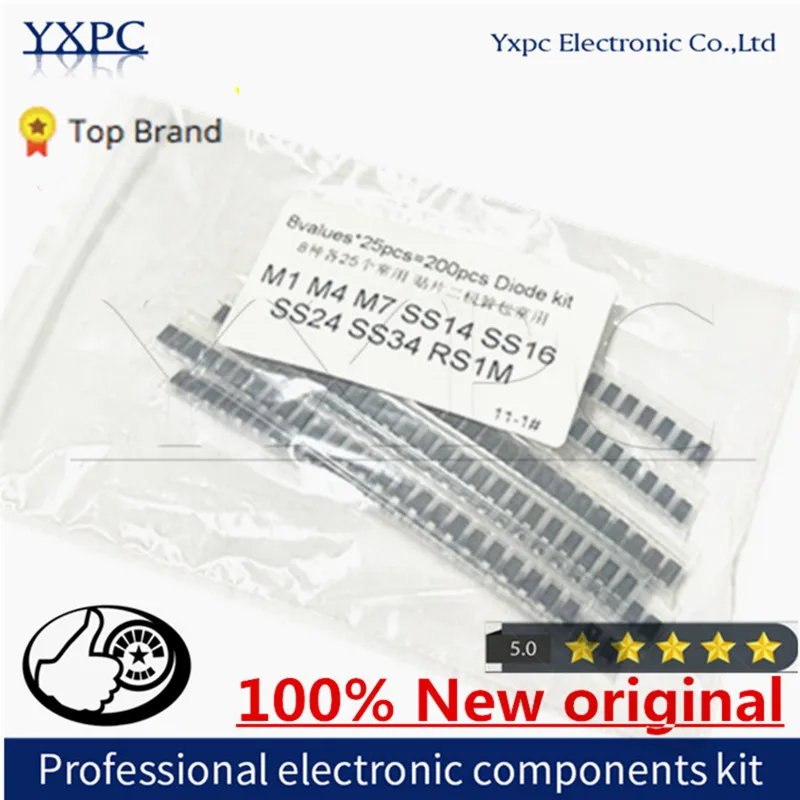 8values*25pcs=200pcs M1 M4 M7 SS14 SS16 SS24 SS34 RS1M SMA Electronic Components Package Diode Assorted Kit electronic diy kit