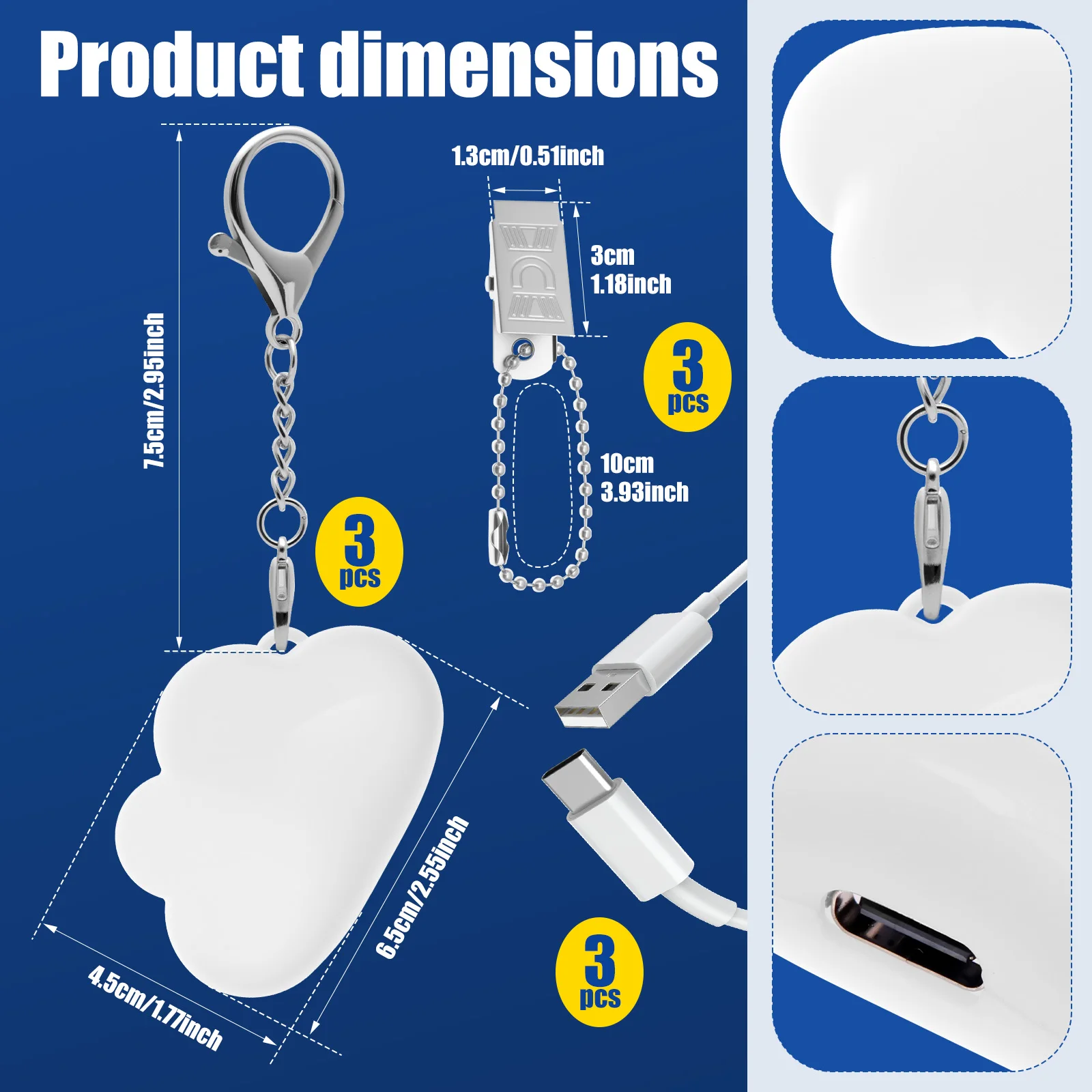 2/3 Pcs Purse Glow Light LED Automatic Sensor Purse Light USB Charging Night Lights Handbag Purse Lamp for Backpack Bag and Key