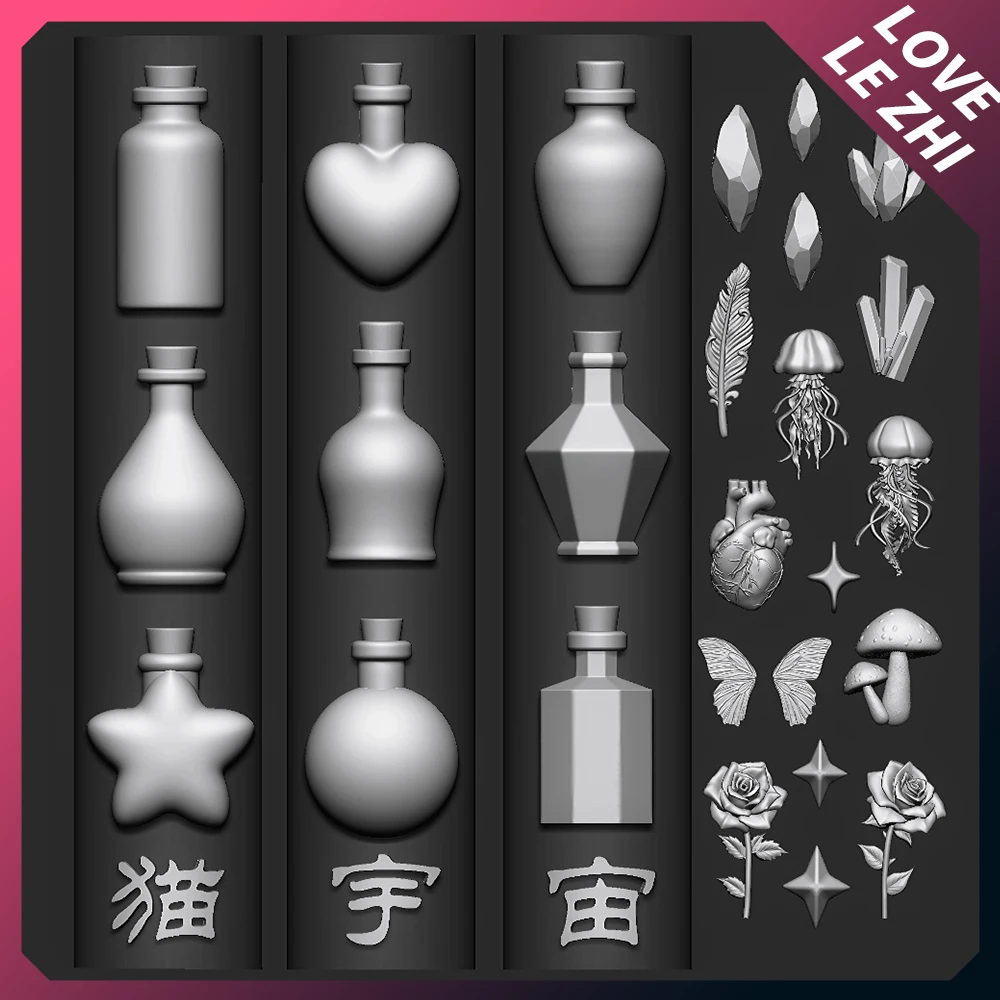 

1Pcs Exquisite Magic Medicine Bottle Nails Carving Mold Decoration Butterfly Flower Stars Mushroom Heart Jellyfish Nail Art Mold