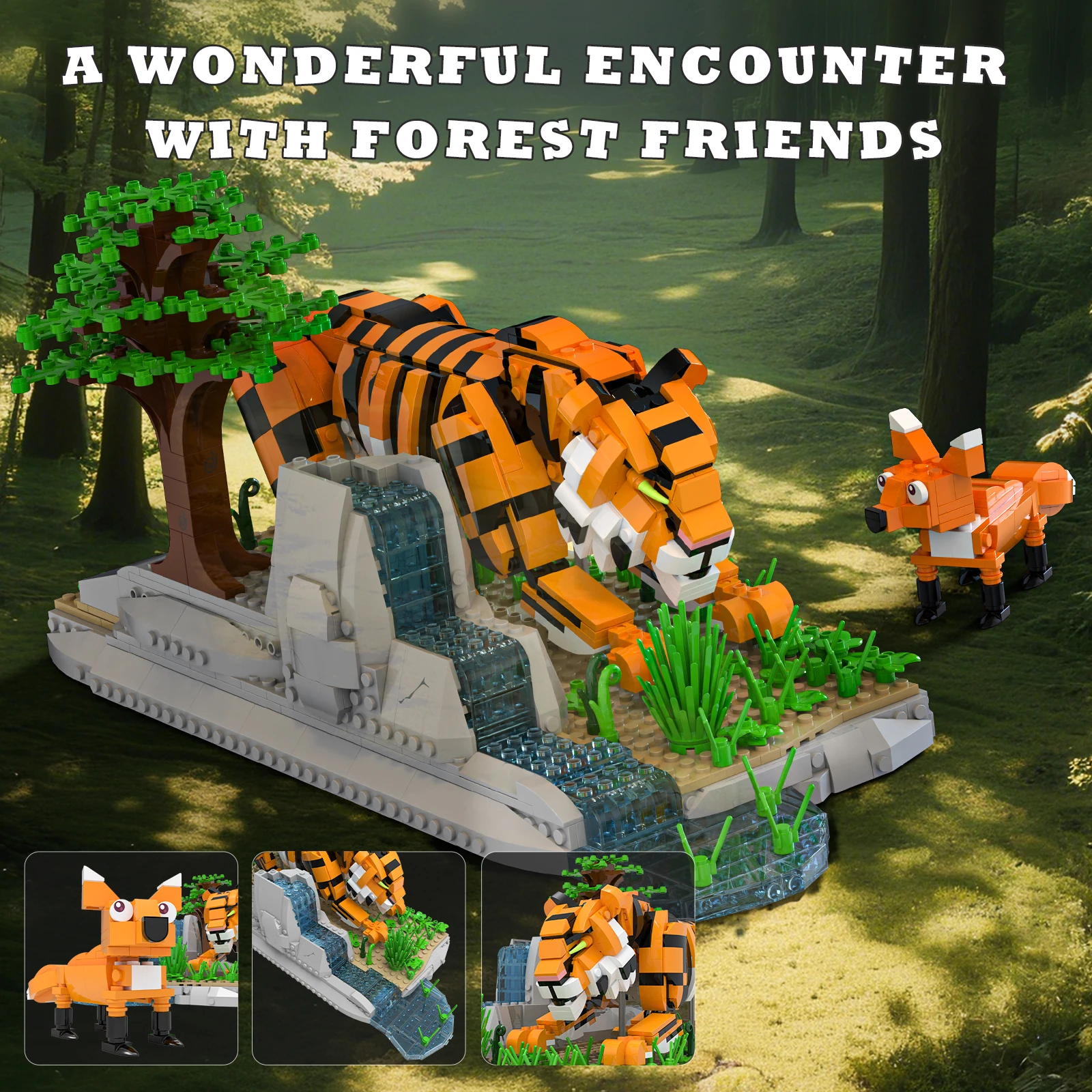 Forest animal tiger model, home creative collectible ornament, model assembly toy, building blocks educational toy,birthday gift