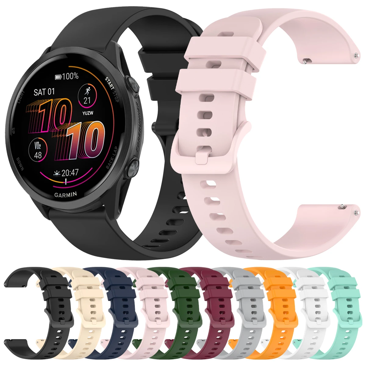 Bracelet de montre en Silicone 20 22mm, pour Garmin Venu 3 Sq2 Plus, Forerunner 570 265 255 245 165 Music Vivoactive 6 5 3, ceinture