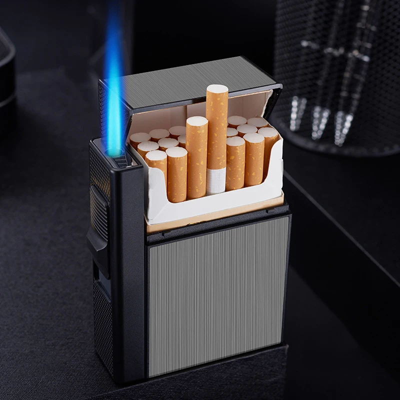 Windproof Unusual Turbo Gas Lighter, Automatic Cigarette Case, Cigarette Boxes, Holder, Gadget, Gifts for Men, 20Pcs