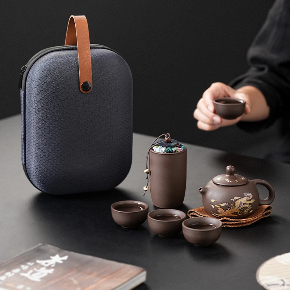 

Дорожный чайный сервиз с 1 чайником и 4 чашками, идеально подходящий для традиционной чайной церемонии Kongfu для деловых поездок