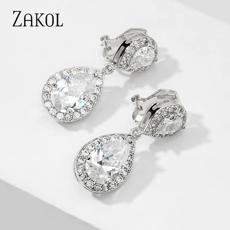 ZAKOL Big Water AAA Cz Zirconia Stone Drop Earrings Necklace Sets for Women Engagement Party Jewelry Gift FSSP263