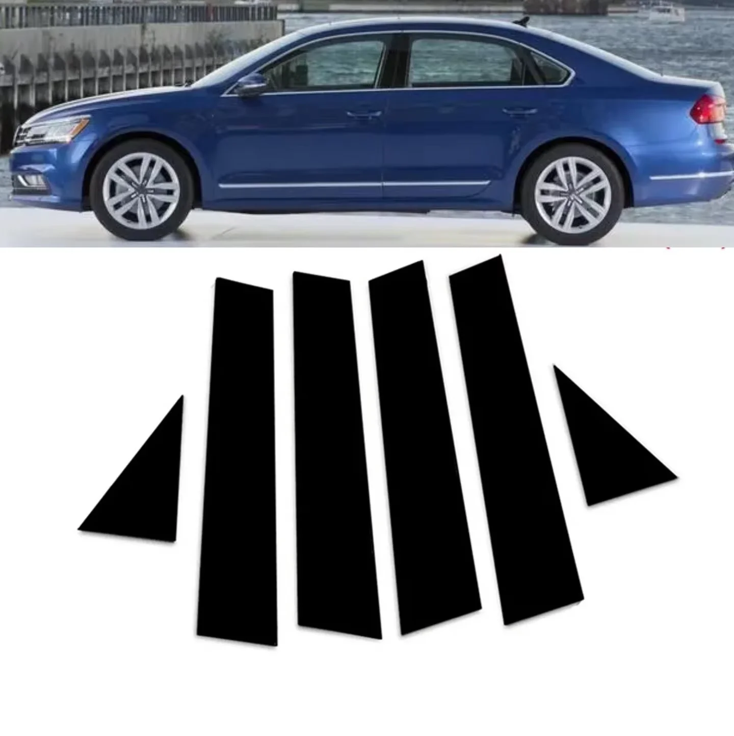 6Pcs Glossy Black Pillar Posts Cover Fit for VW Passat 2011 2012 2013 2014 2015 2016-2018Window Car Door Trim BC Column Sticker