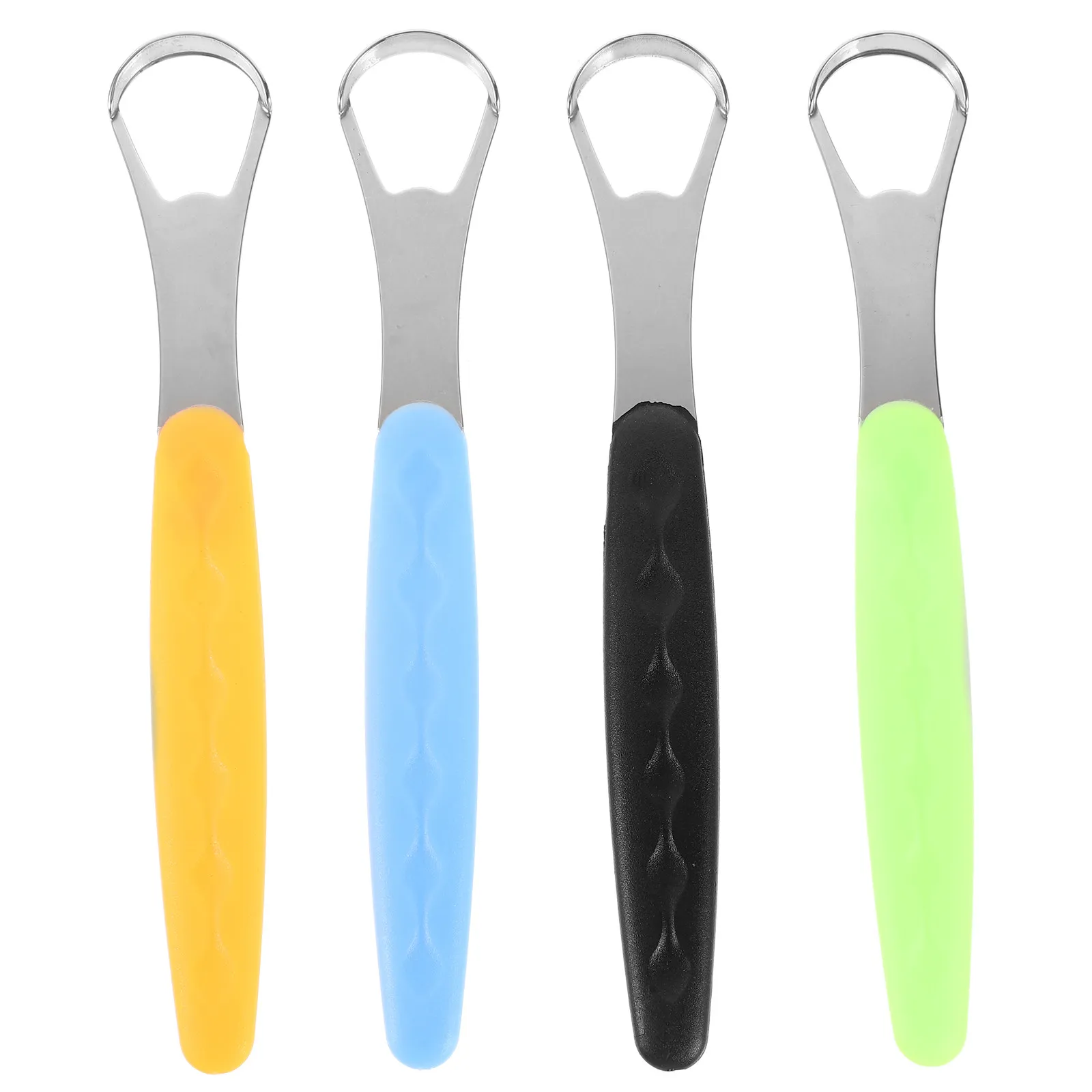 

Набор из 4 скребков для чистки языка из нержавеющей стали, многоразовые, для взрослых, легкие, портативные, для ухода за полостью рта