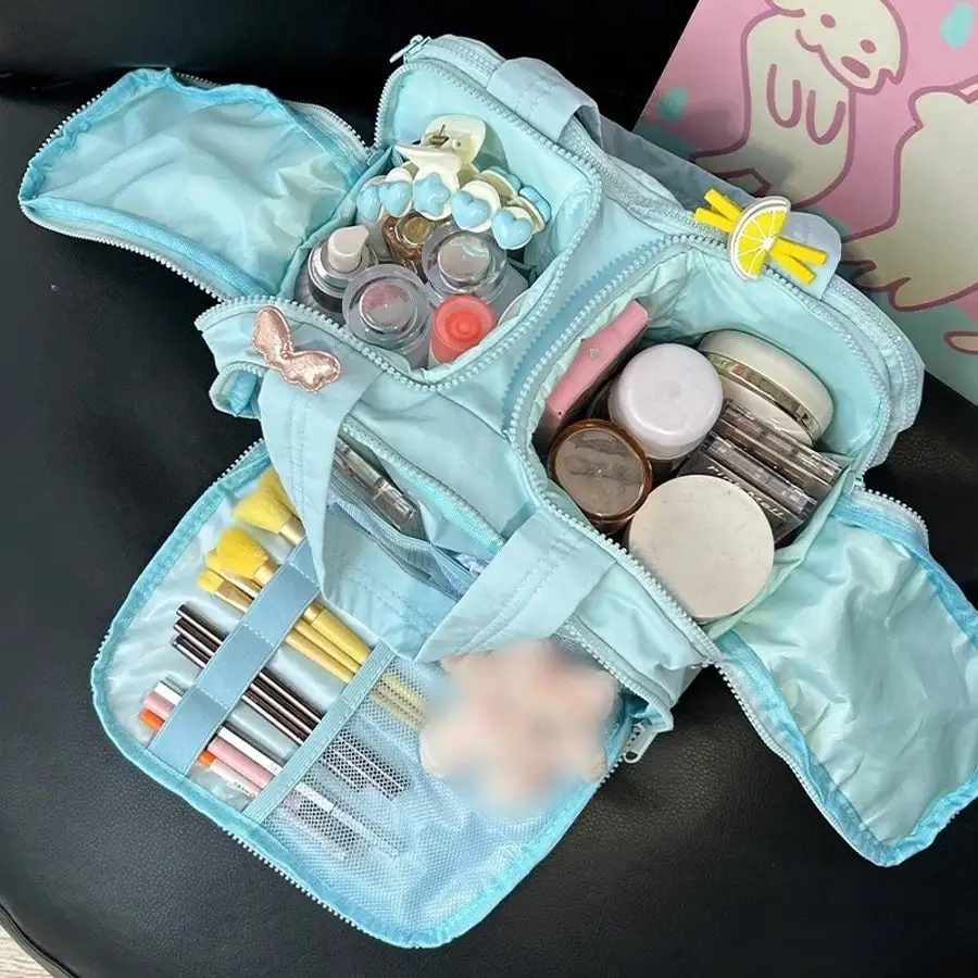 1 Piece Double-Opening Makeup Bag, Large-Capacity Portable Women's Toiletry Organizer, Travel Bag, Multi-Compartment Zippered Foldable Storage Bag