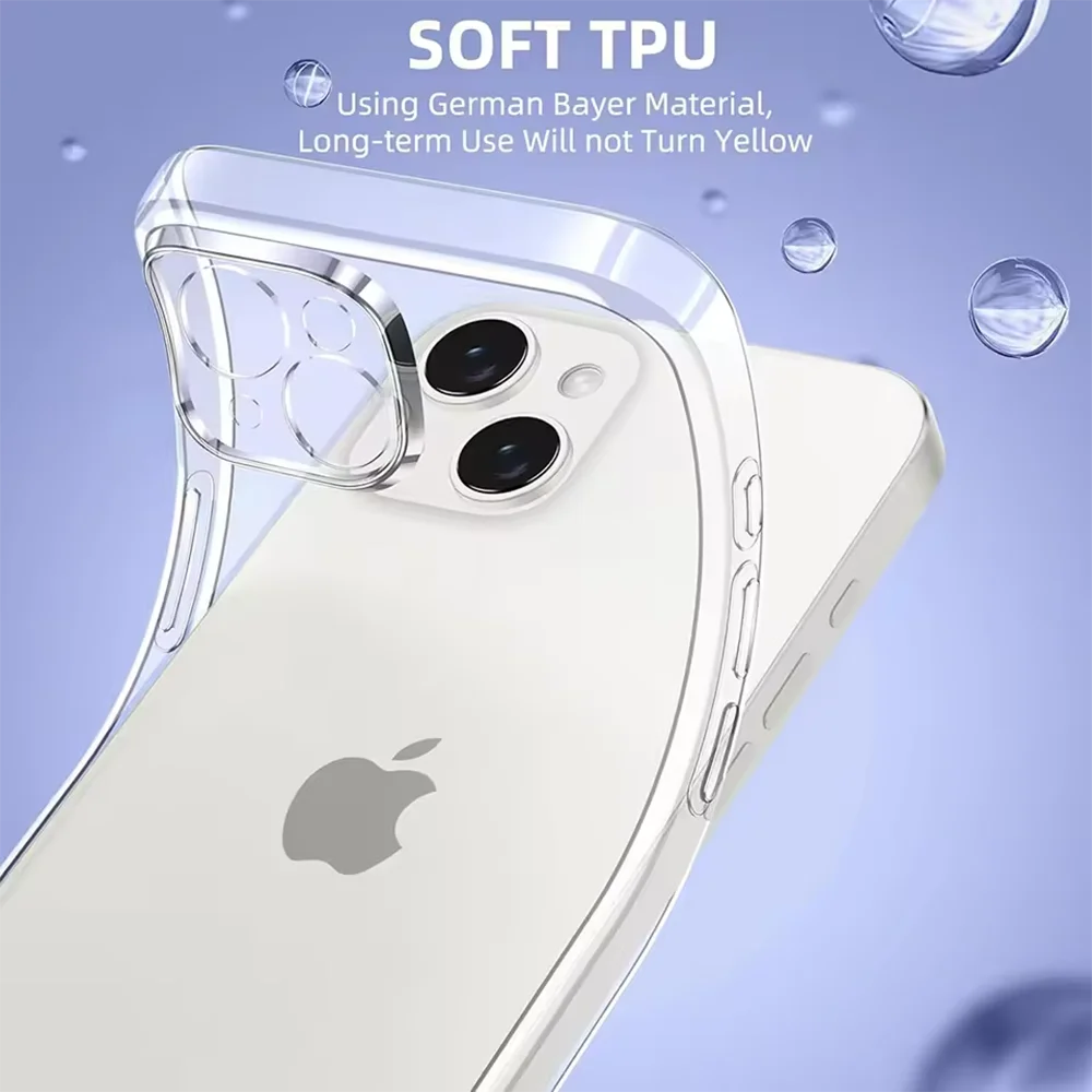 Transparent Ultra Thin Silicone Soft Case For iPhone 16E 16 15 14 13 12 11 16 Pro Max Plus Mini Cover Shockproof Clear Shell  ﻿