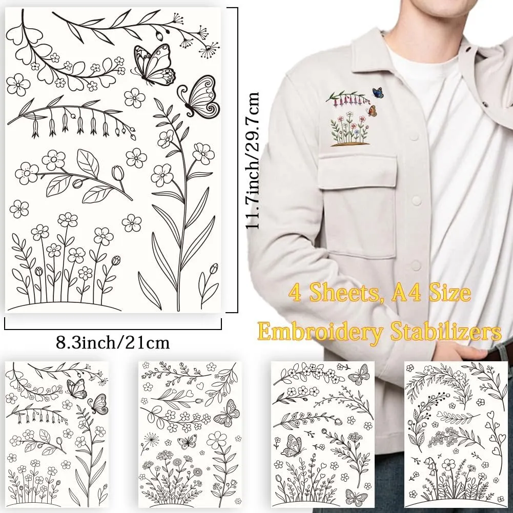 Pre-Printed Flower Leaf Water Soluble Embroidery Stabilizer Pattern Paper DIY Hand Sewing Knitting Crafts