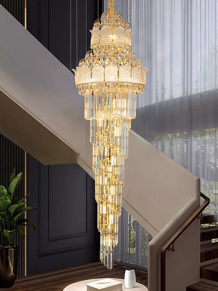 Light Luxury Duplex Building With Led Crystal Chandelier For Home Decoration Villa With Empty Living Room Main Lighting Fixture