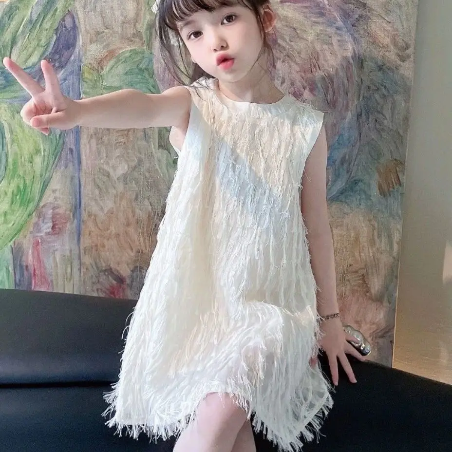 

girls' summer dress new children's vest princess dress baby super fairy tassel bow dress