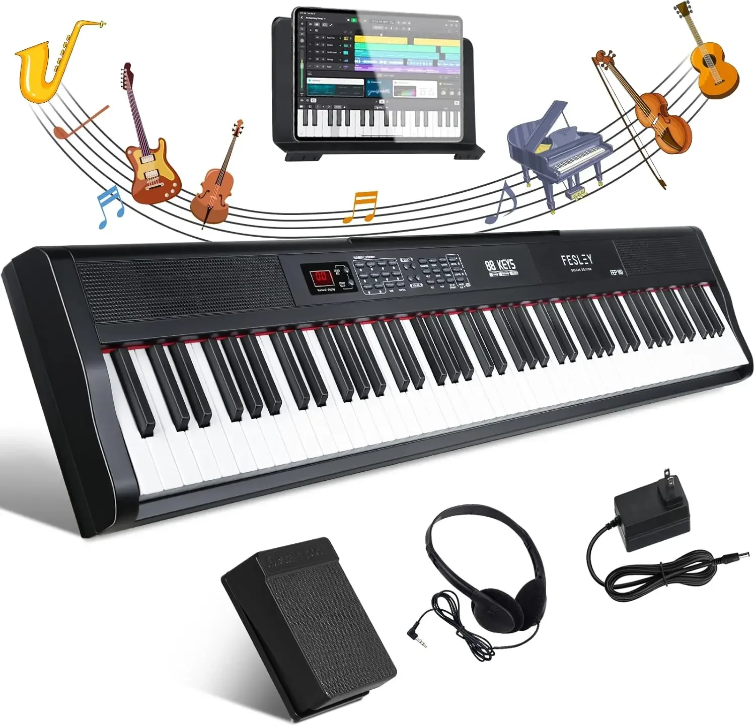 Piano Keyboard 88 Keys: Bluetooth Full-Size Digital Piano Keyboard, 900 Tones Portable Electric Keyboard Piano, 88 Key Ke