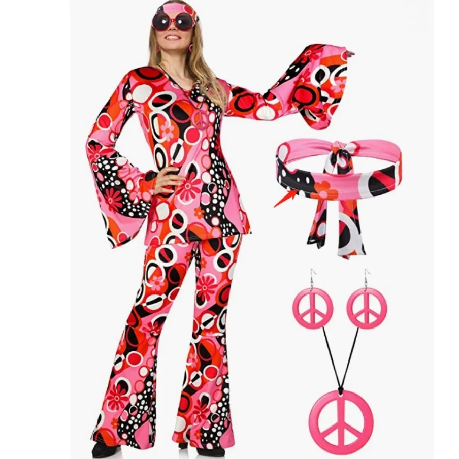 

loween Cross-Border Women's Print Top And Flared Pants Set + Scarf 3-Piece Set Hip Hop Sle Streetwear Polyester Long Pants