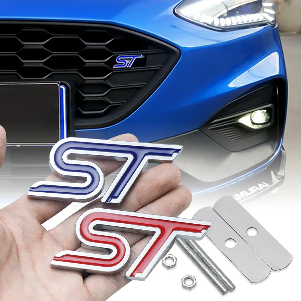 Car Aluminum Alloy ST Emblem Front Grille Body Trunk Decoration Sticker Decal For Ford TAURUS Shelby Edge Ecosport Kuga Mustang