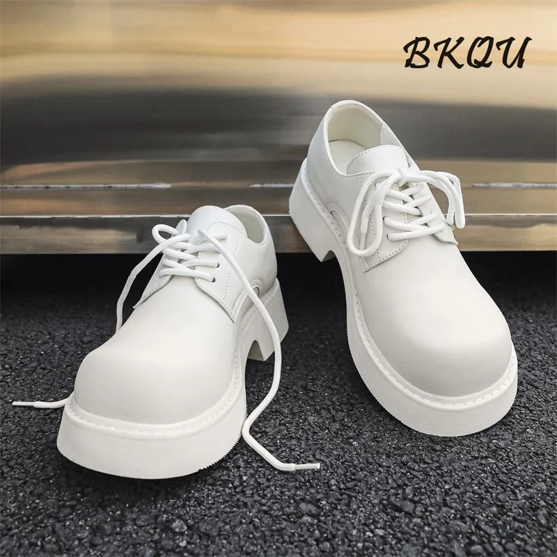 

BKQU White Derby Shoes Men's Classic 2024 High-quality High-grade Fashion Casual Large Head Shoes Commuter Thick Sole Increase