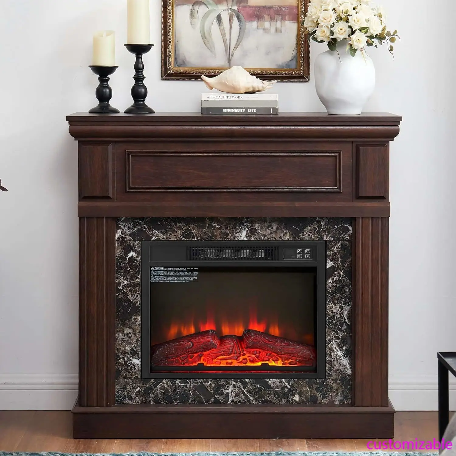 43" Electric Fireplace with Mantel, Electric Fireplace Heater, TV Stand w/Freestanding Electric Fireplace, Fireplace Mantel