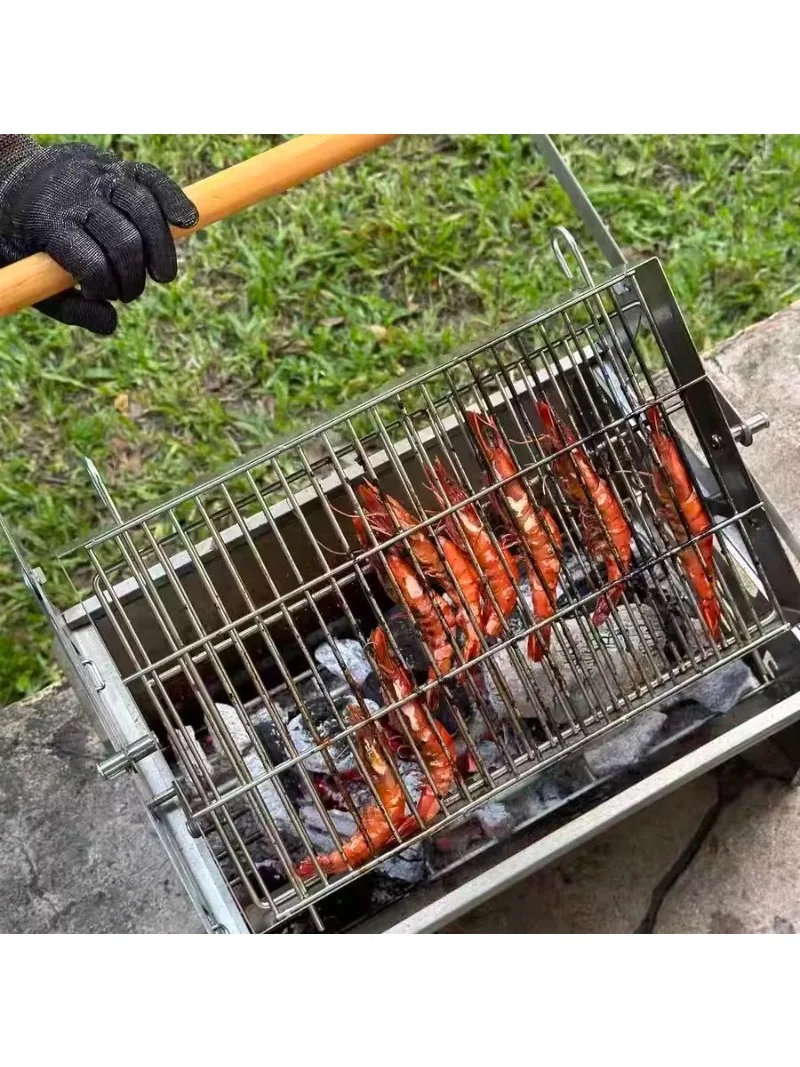 Grill de barbecue rotatif avec rabat, gril d'extérieur Portable en acier inoxydable pour jardin et Camping, facile à nettoyer, tour à 180 degrés