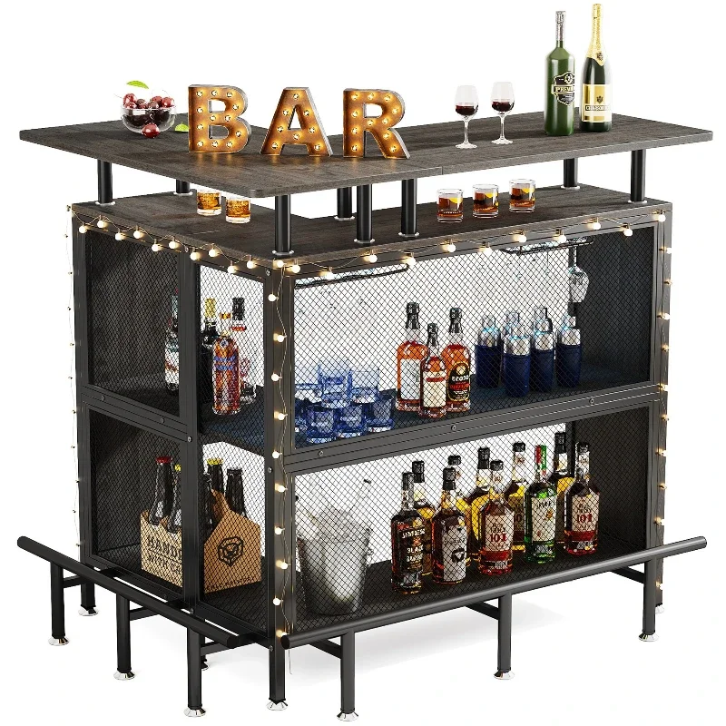 

Tribesigns L-Shaped Liquor Bar Table Home Bars Unit with Stemware Racks and 2-Tier Shelves for home Kitchen Pub