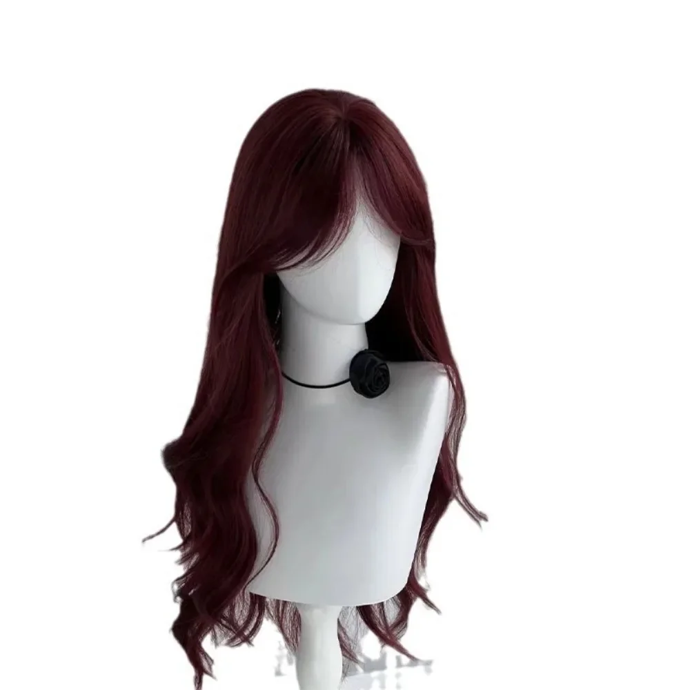 Mermaid Rose Red Wig for Women Temperament Big Wave Long Curly Wigs for Daily Use Cosplay Lolita Synthetic Headband Wig 가발