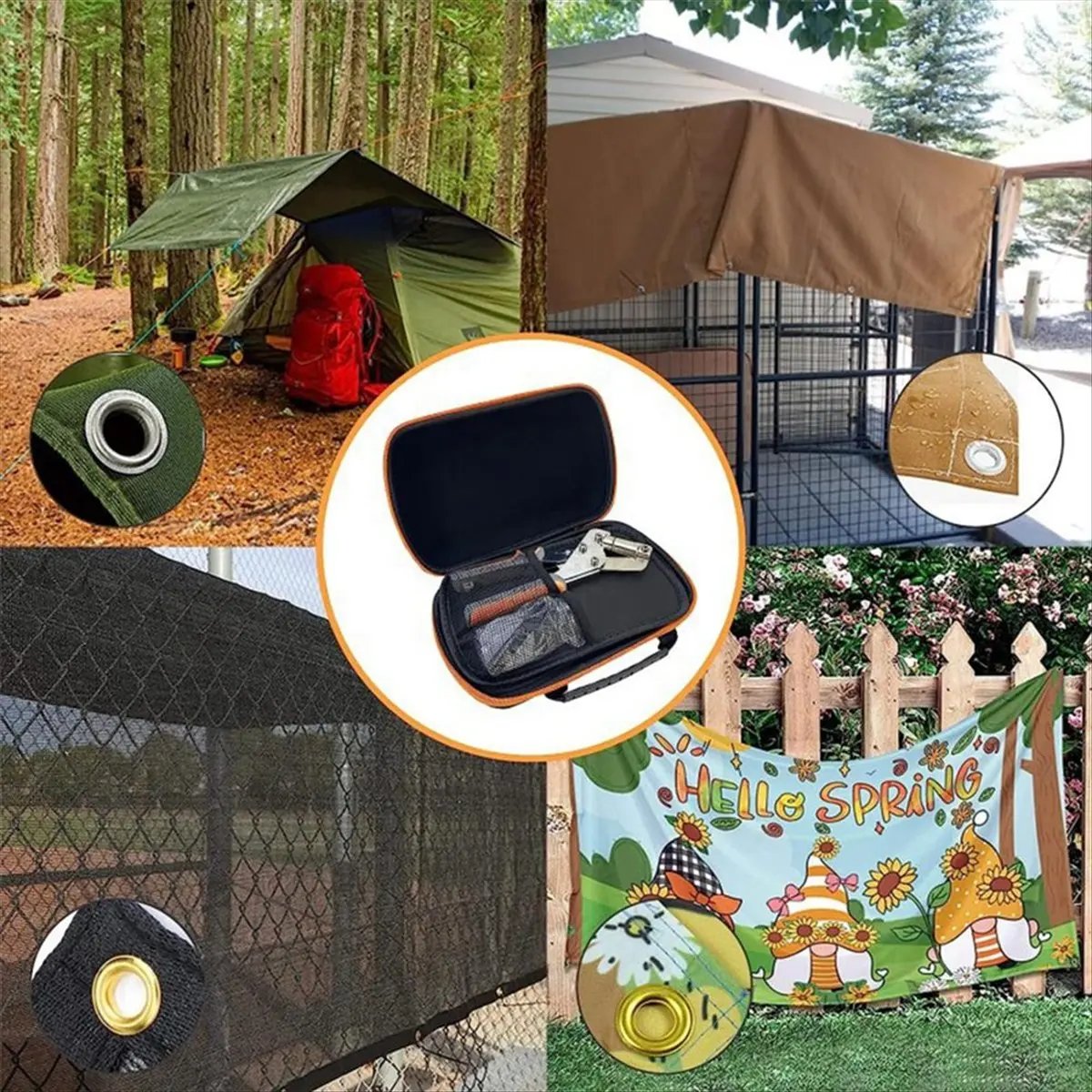 Heavy Duty Grommet Kit with Bag and 200 Pieces 10mm Grommets, Handheld Metal Grommet Kit Tarp Grommet Making Kit Grommet