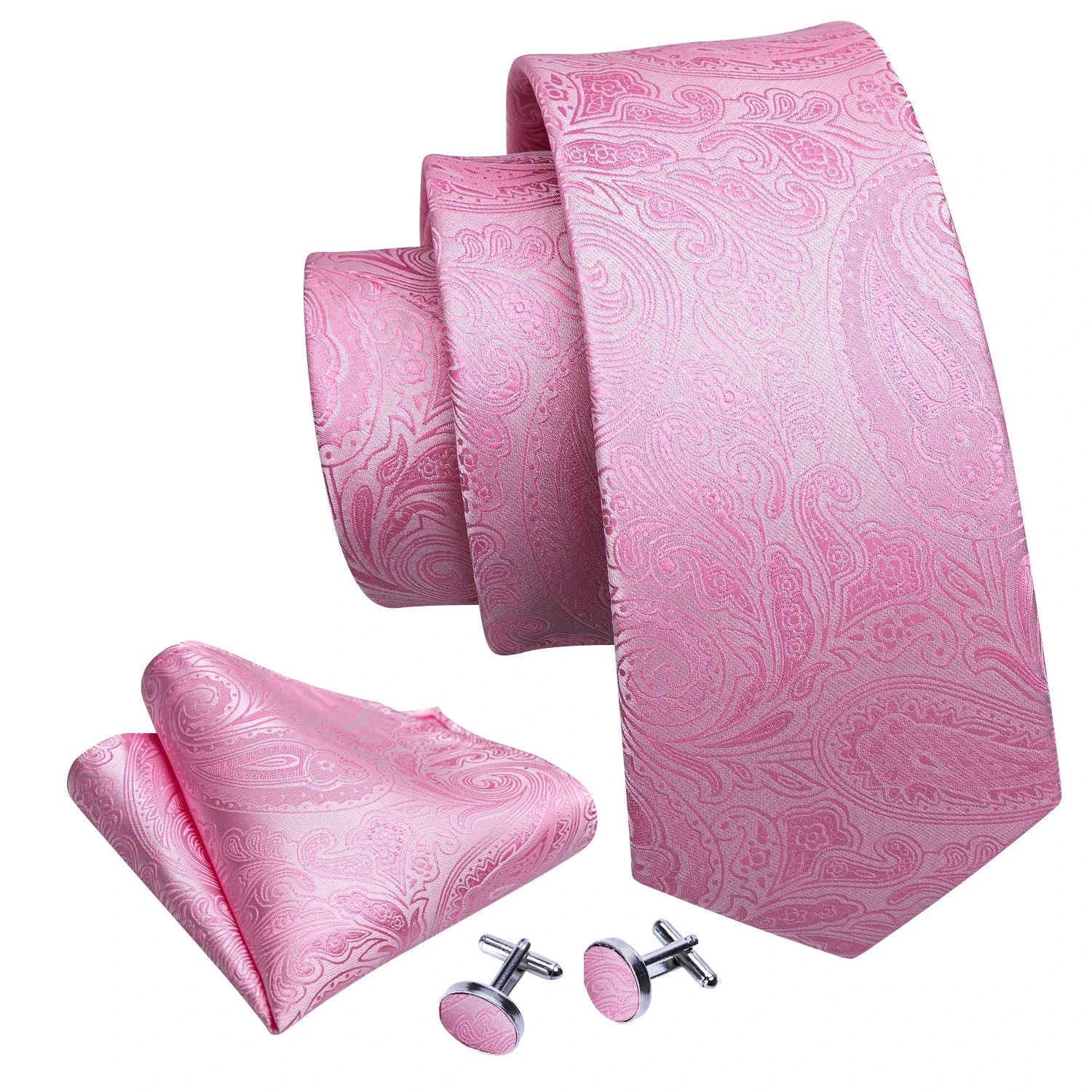 Classic Peach Pink Ties For Men Exquisite Paisley Necktie Handkerchief Cufflink Set Groom Gift Business Designer Barry.Wang 6012