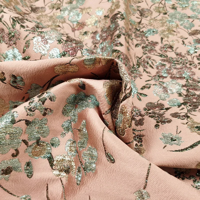 Gold Silk Brocade Jacquard Fabric European American Positioning Performance Dress Brand Fashion Design Wholesale Material Cloth