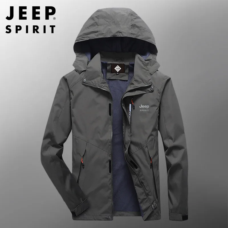 JEEP SPIRIT jacket men spring  autumn trend tooling top with hood windproof wear-resistant outdoor jacket high quality clothes