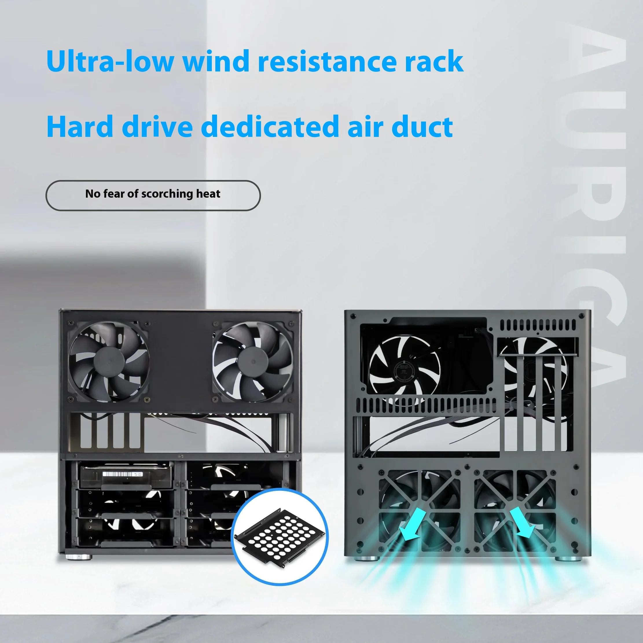 Auriga 6-disc NAS Chassis 2mm Anode Aluminum MATX Main Board ATX Power Supply Flying Bull Black Synology UNRAID