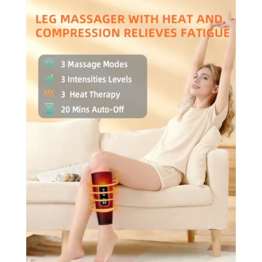 Massaggiatore per gambe per recupero post-allenamento e rilassamento quotidiano Massaggiatore per polpacci con funzione di calore in 3 modalità e 3 livelli di intensità A