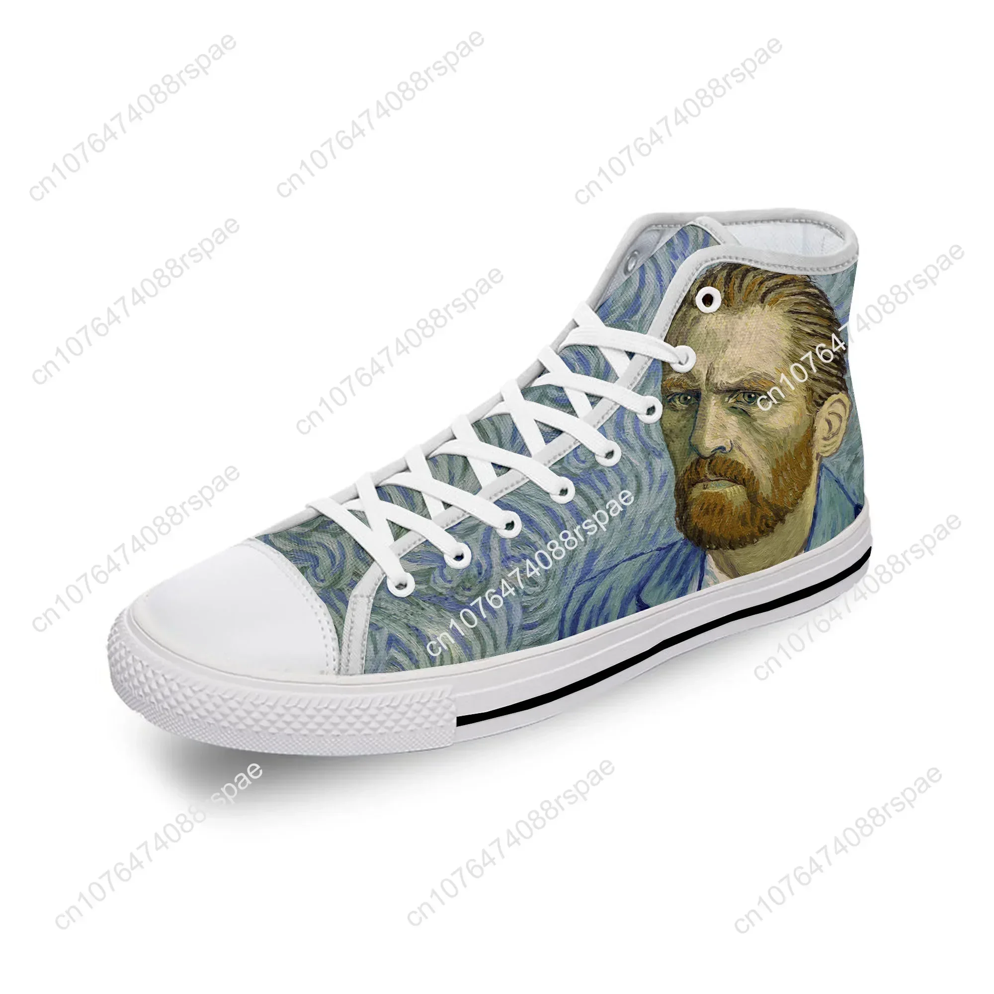 Van Gogh Oil Painting Aesthetic Starry Night White 3D Print High Top Canvas Shoes Men Women Lightweight Breathable Sneakers