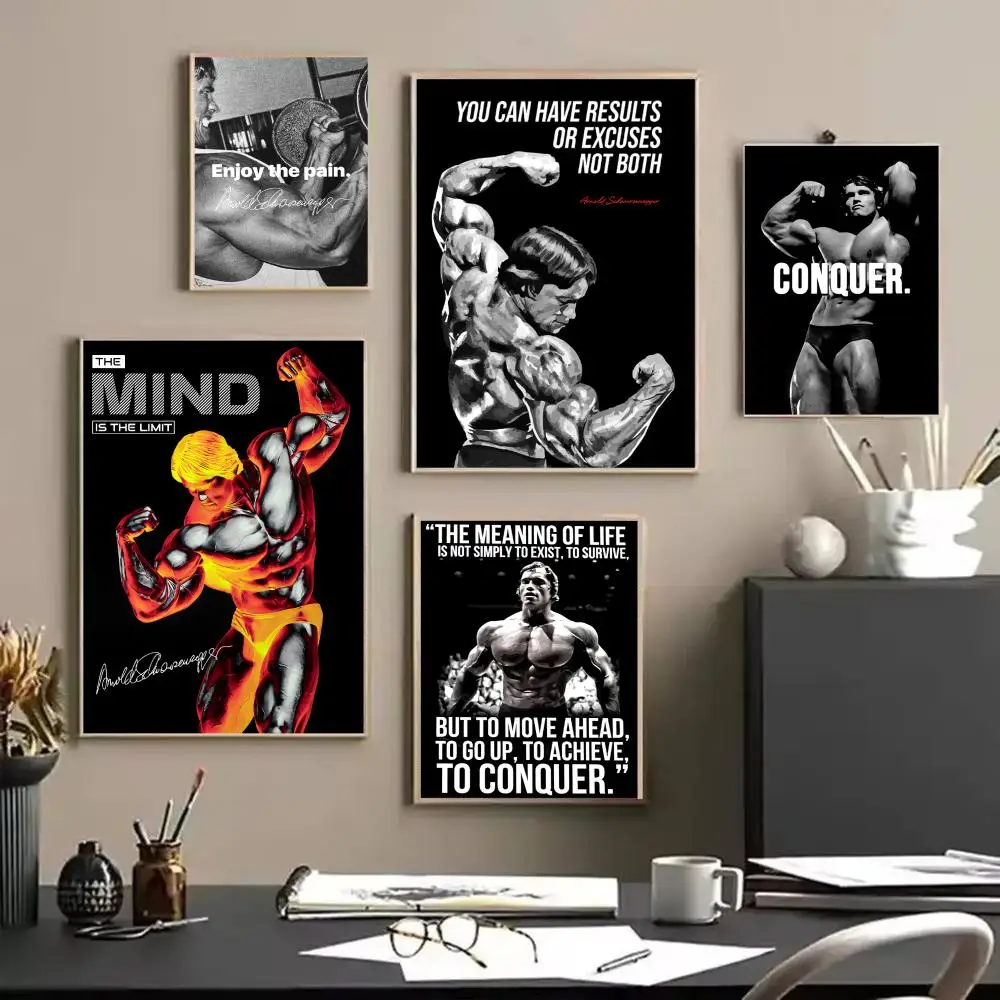 Fitness S_Schwarzenegger Painting Calligraphy Linen Canvas Poster Wall Prints for Living Room Bedroom Office Home Decoration