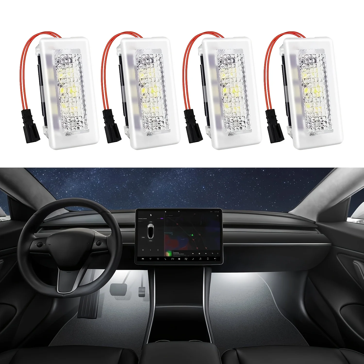 4pcs Car Interior LED Lights Bulbs Kit for Tesla Model 3/Y/X/ S Super Bright Light Bulbs for Footwell Door Puddle Trunk Frunk