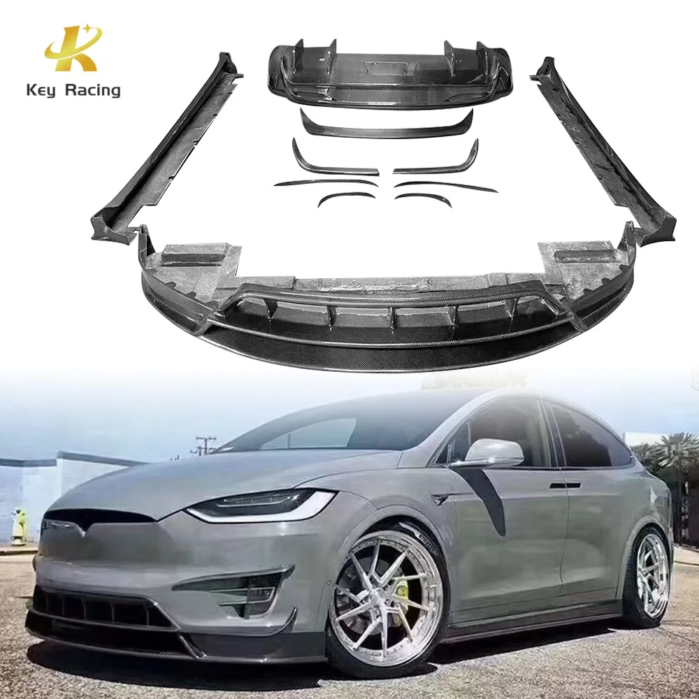 For Tesla Model X Upgrade RZ Style Body Kit Carbon Fiber Front Lip Rear Bumper Diffuser Side Skirt Spoiler