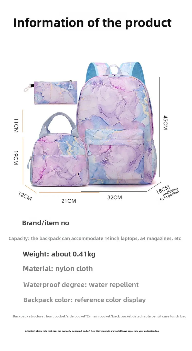 Kochou Shinobu Print School Backpack Set with Lunch Bag Pencil Case for Girls Kids Student Bookbag