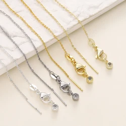 2/4Pcs/Lot 14/18K Gold Color Plated Flat Adjustable Chains with Lobster Thrusting Pin For DIY Necklace Jewelry Accessories