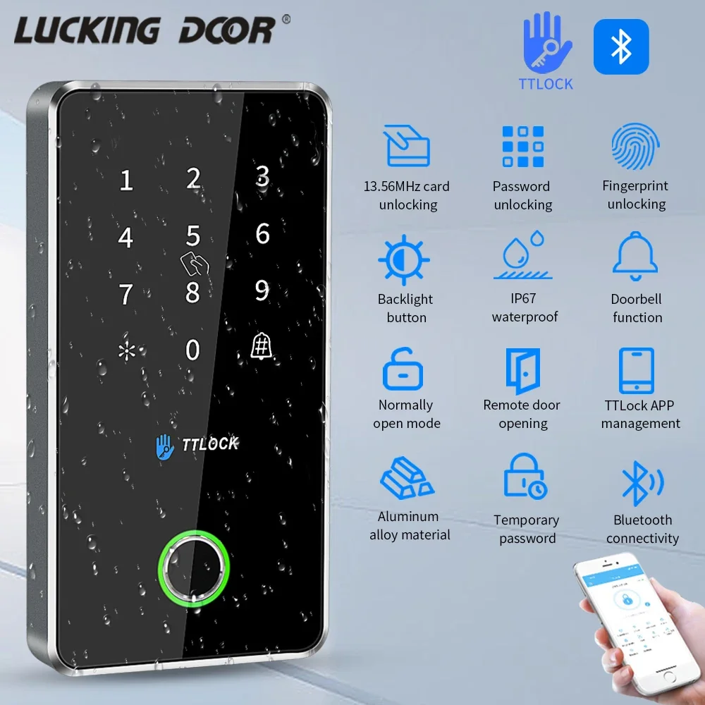 

Outdoor Aluminum Nfc Access Control System Keypad Ttlock App Fingerprint Unlock Work with G2 Gateway 13.56Mhz Rfid TT101 Alloy