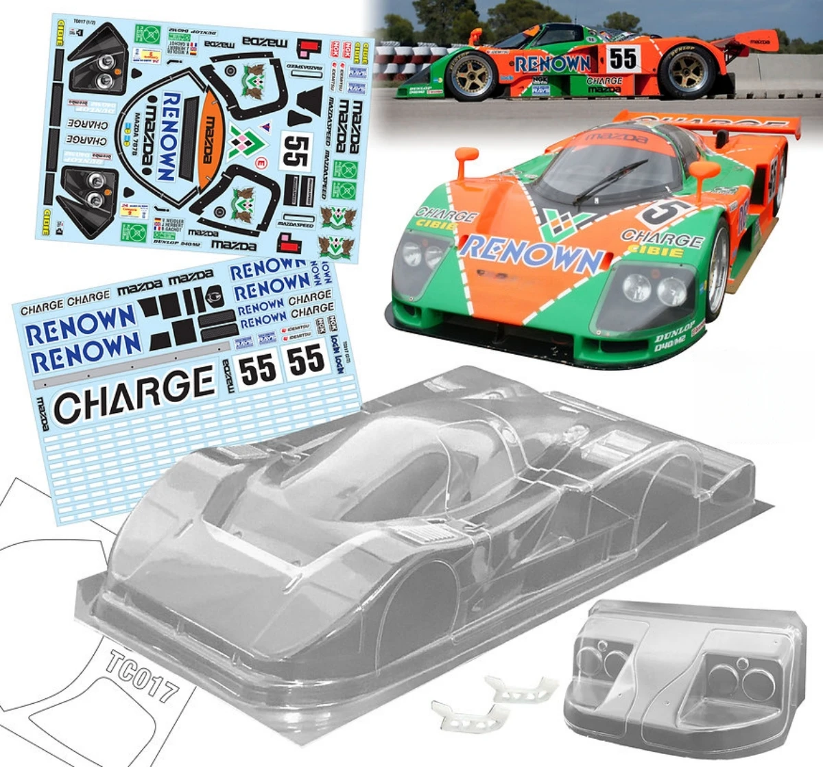 

1/10 Mazida 787B RC Car, 190mm Width, Clear Polycarbonate body shell, Include 3D Print wing Mount/Light Bucket and Stickers