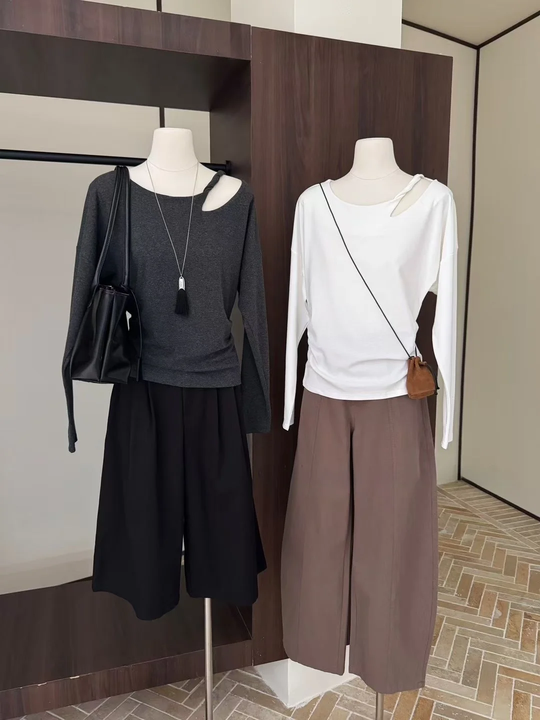 Loose Fit Lange Sve Dames Top Koreaanse Sle Faionable Veelzijdige Schuine Kraag Afslanken Anti-Aging Katoenen T-shirt