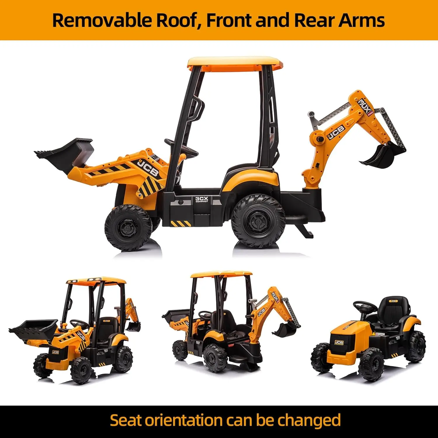 Voiture électrique 12V pour enfants de 4 à 8 ans, véhicule avec tracteur, bulldozer, bras de creusement, rétrocaveuse