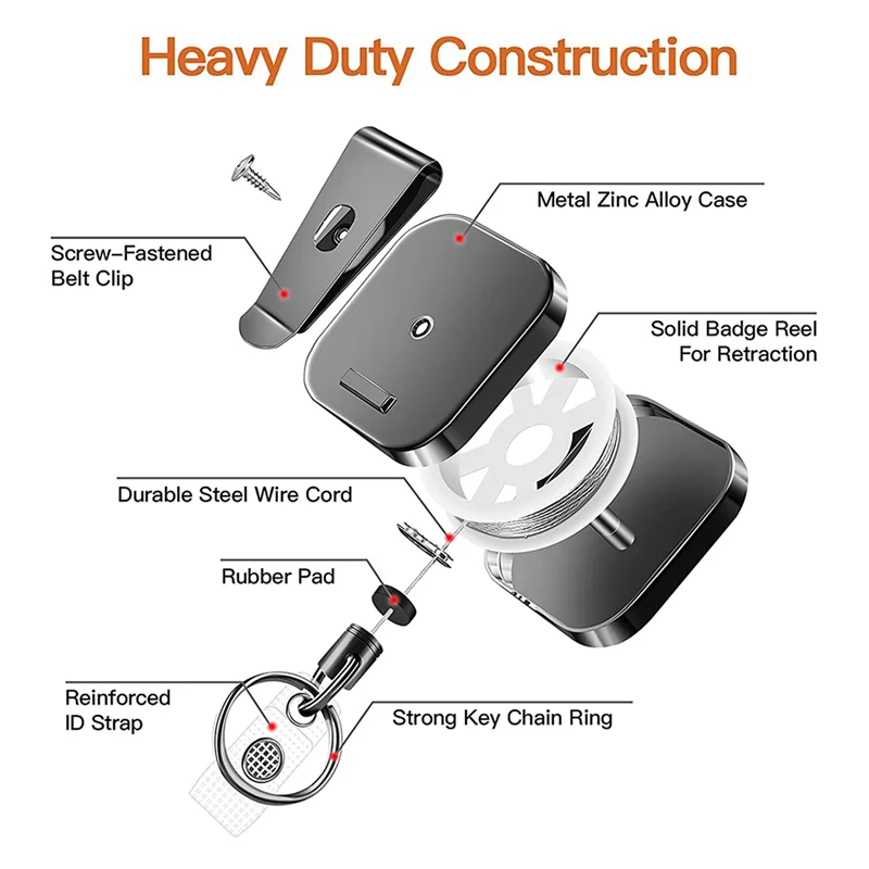 ZIZI 20X Heavy Duty Metal Retractable Carabiner Keychain Belt Badge Reels Clip 28.3Inch Reinforced Steel Wire Cord